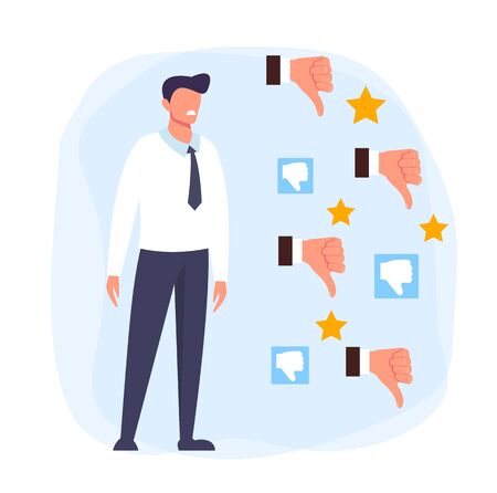 Man character receive many dislike. Fast delivery service concept. Vector design graphic flat cartoon illustrationのイラスト素材