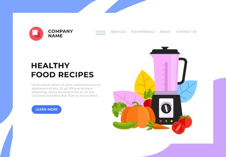 Vegetables juice mixer blender web page banner concept. Vector flat cartoon design graphic illustrationのイラスト素材