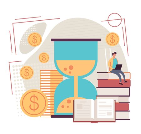 Time for business education web banner page concept. Vector flat cartoon graphic design illustrationのイラスト素材
