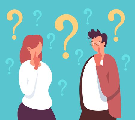 People man woman characters thinking together. Vector flat cartoon graphic design illustrationのイラスト素材