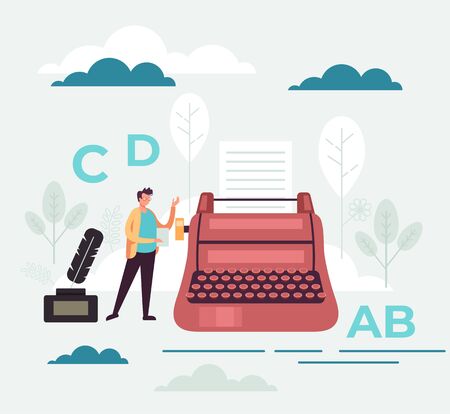 Writer storytelling article concept. Vector flat graphic design cartoon illustrationのイラスト素材