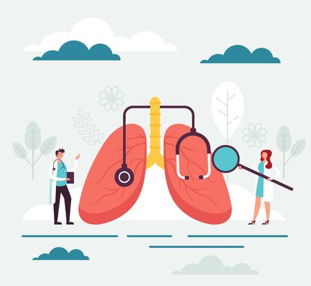Pulmonology lungs health medicine surgery concept. Vector flat graphic design cartoon illustrationのイラスト素材