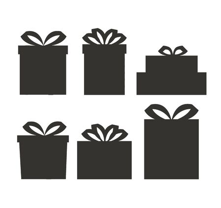 Black isolated on white background gift boxes silhouette set. Vector flat graphic design cartoon illustrationのイラスト素材