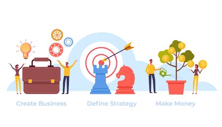 Successful business targeting strategy steps. Vector flat graphic design cartoon illustrationのイラスト素材