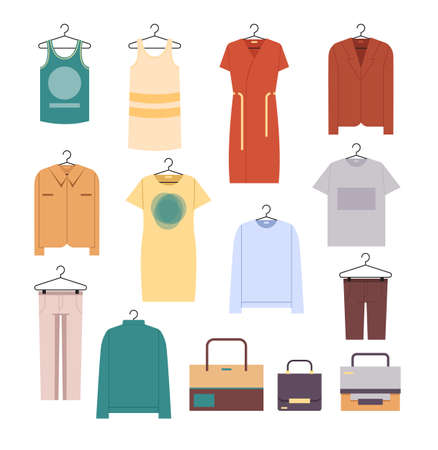 Male and female clothes isolated set. Vector flat graphic design cartoon illustrationのイラスト素材