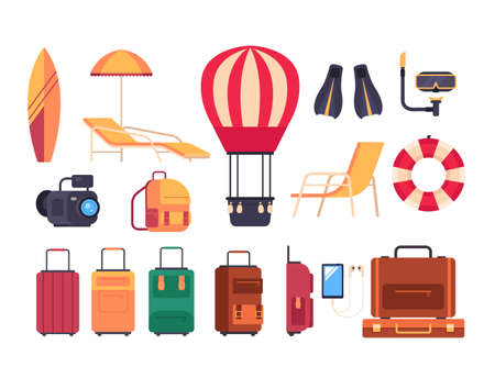 Summer travel tourism isolated set. Vector flat graphic design cartoon illustrationのイラスト素材