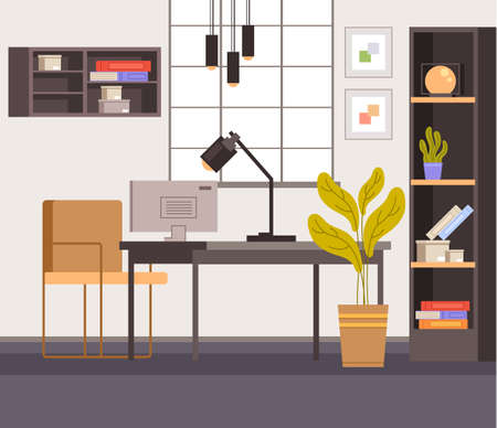 Home workplace interior furniture concept. Vector flat graphic design illustrationのイラスト素材