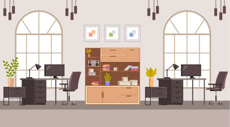 Office interior furniture concept. Vector flat graphic design illustrationのイラスト素材