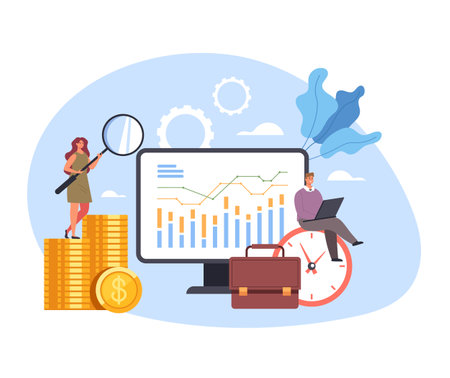 Analytics and data seo optimization analyzing wireframe research. Vector concept flat graphic simple illustrationのイラスト素材