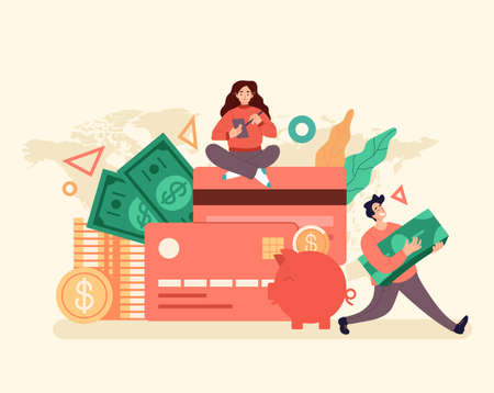 Loan and credit bank management money credit card concept. Vector graphic modern style design illustrationのイラスト素材