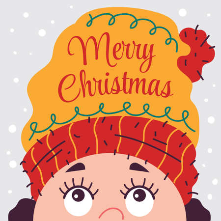 Merry Christmas card banner poster holiday flat cartoon illustrationのイラスト素材