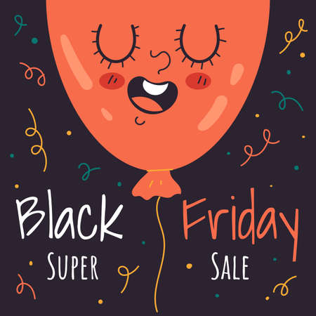 Black Friday cartoon baloon character mascot flyer poster flat illustrationのイラスト素材