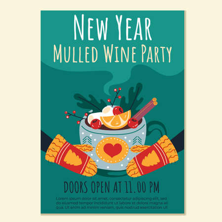Merry Christmas and Happy New Year party greeting mulled wine card flyer poster design element vector illustrationのイラスト素材