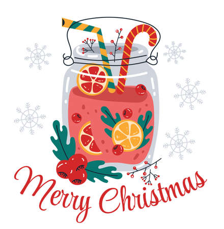 Merry Christmas and Happy New Year greeting hot drink card design element vector illustrationのイラスト素材