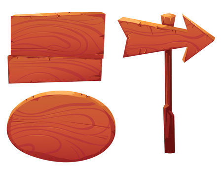 Cartoon wooden boards design element set collection isolated on white backgroundのイラスト素材