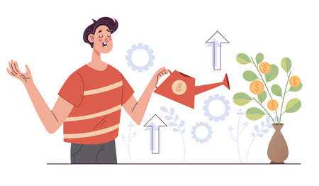 Growing income business success concept illustration. Vector graphic design conceptのイラスト素材