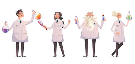 Scientists doctors chemist characters isolated set. Vector flat cartoon graphic design illustration