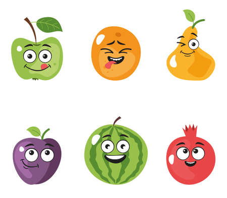 Fruits characters isolated design element set. Vector graphic design illustrationのイラスト素材