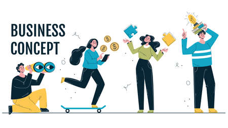 Business people characters work corporate office teamwork project concept line art illustration. Vector design graphic elementのイラスト素材