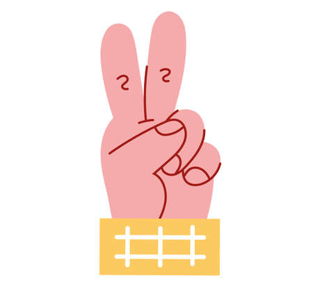 Peace V sign hand arm gesture line drawing doodle art isolated graphic design concept illustrationのイラスト素材