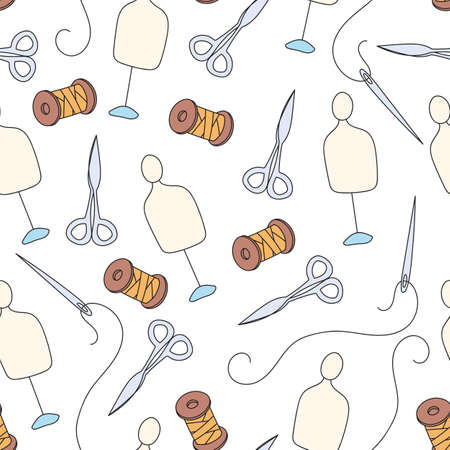 Sewing handmade needlework seamless print cover background pattern doodle line hand drawn style...
