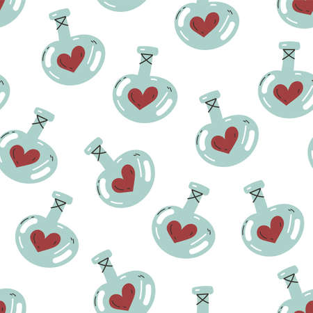 Magic flask potion esoteric witchcraft alchemy seamless print cover background pattern doodle line hand drawn style abstract graphic design concept illustrationのイラスト素材