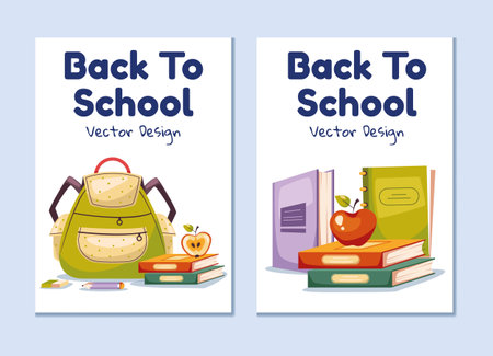 Back to school education banner cover cards graphic design set collection conceptのイラスト素材