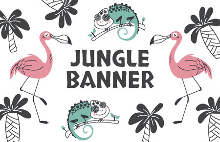 Jungle animal forest safari frame border card graphic design illustrationのイラスト素材