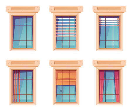 Windows frame vintage architecture arch balcony isolated set design element concept illustrationのイラスト素材