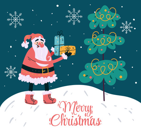 Merry Christmas and Happy New Year Santa Claus design element concept illustrationのイラスト素材