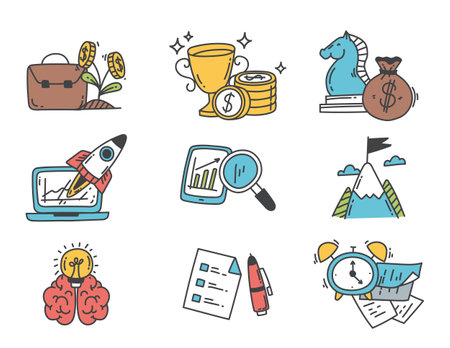 Business money finance office doodle sketch ideas hand drawn abstract set collection. Graphic design cartoon illustrationのイラスト素材