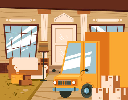 Delivery house move truck furniture cargo abstract design element concept illustrationのイラスト素材