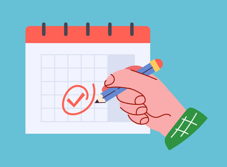 Hand with pen mark calendar important mark date business meeting design element concept illustrationのイラスト素材