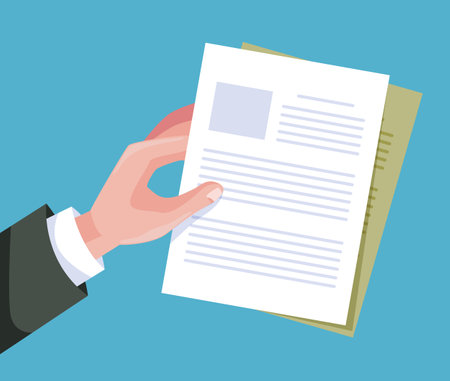 <p>Hand businessman hand arm&nbsp;hold document paper agreement isolated on white background. Graphic design vector illustration</p>のイラスト素材