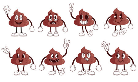 Cute poop excrement shit emoticon poo emoji set. Graphic design vector illustrationのイラスト素材
