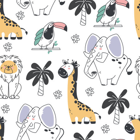 Pattern seamless animal safari cute baby animal jungle cover background concept. Vector graphic design illustrationのイラスト素材