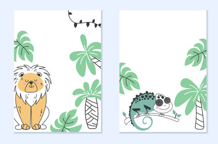 Jungle animal cover flat background summer banner concept. Vector graphic design illustrationのイラスト素材