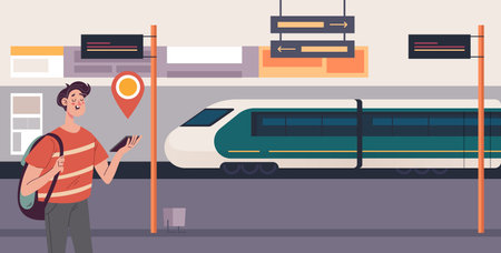 Station platform tourist train railway concept. Vector graphic design illustrationのイラスト素材