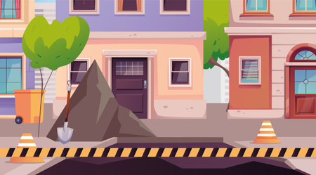 Road city construction highway street repair roadwork concept. Vector graphic design illustrationのイラスト素材