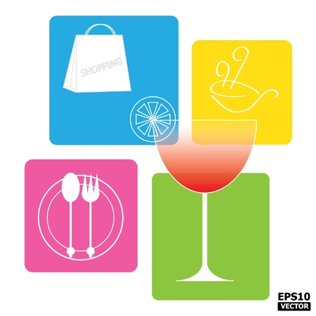 Colorful Convenience Area Sign for Food, Drink and Shopping のイラスト素材