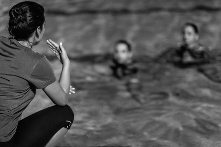 Synchronized Swimmers with trainerの写真素材