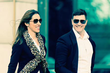 Business people after successful meeting, toned imageの写真素材