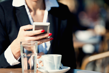 Social networking on coffee breakの写真素材