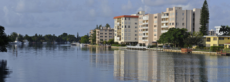 Miami Beach intercoastal waterway, waterfront residential structuresの写真素材