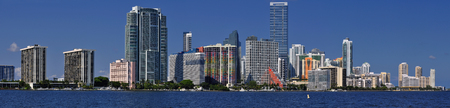 Condos in Brickell Key, Miami on a clear sunny dayの写真素材