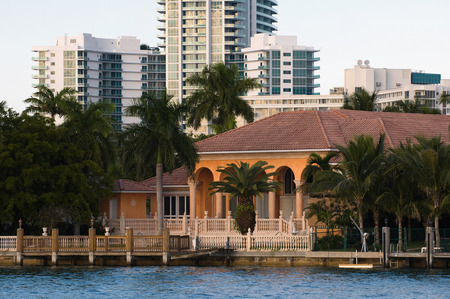Luxurious waterside mansionの写真素材