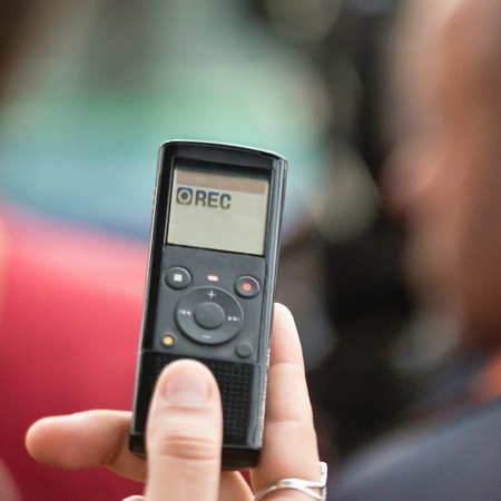 Dictaphone, recording on press conferenceの写真素材