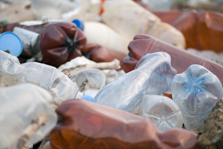 Discarded plastic bottles, shallow depth of fieldの写真素材