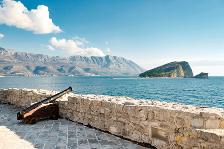 Cannon in old town of Budva Montenegroの写真素材