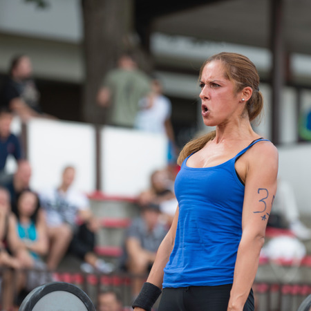 Female CrossFit competitor deadliftingの写真素材